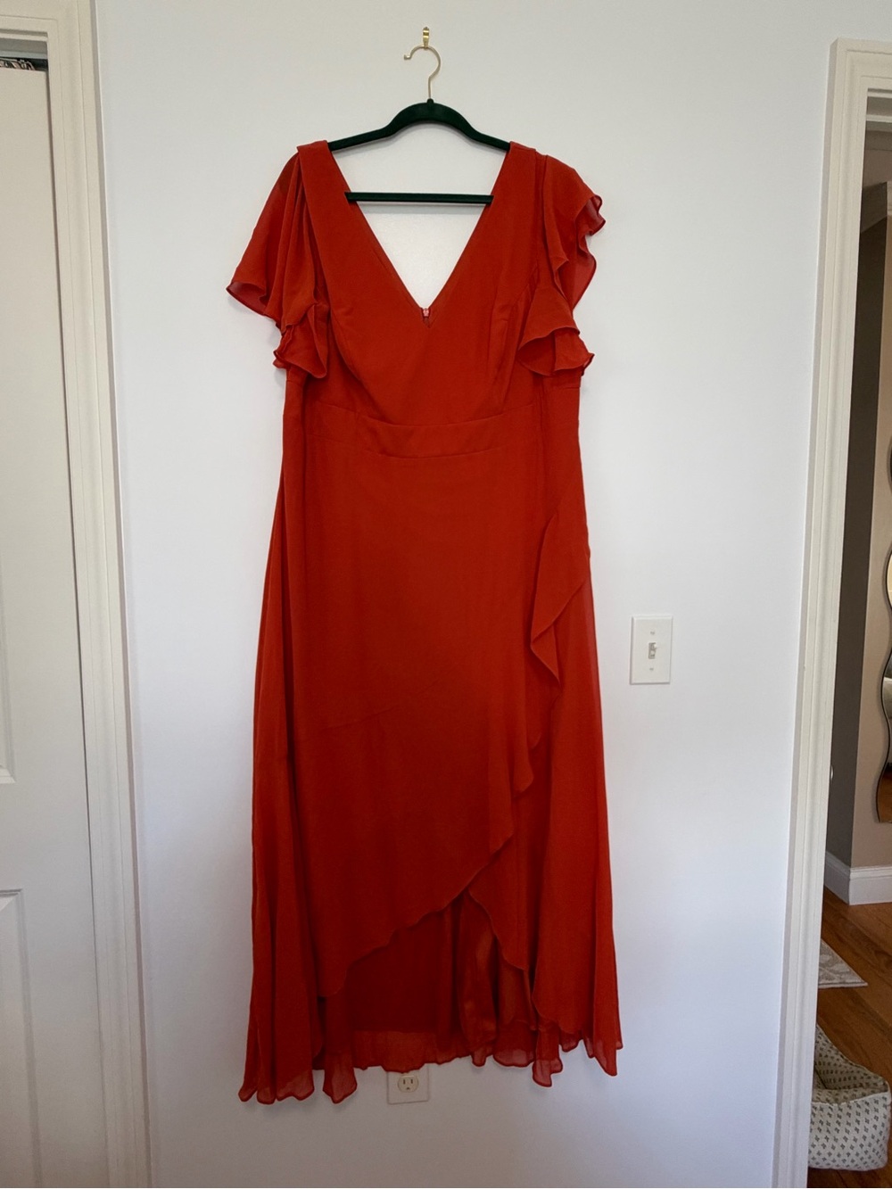 Ever Pretty Red V-Neck Ruffle Sleeve Maxi Dress